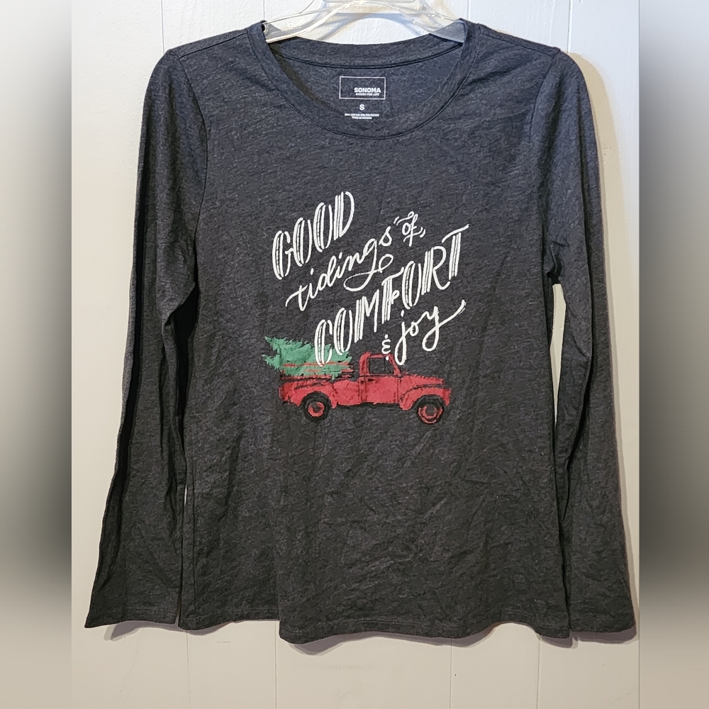Sonoma Good Tidings of Comfort & Joy Christmas Small Long Sleeve Shirt Gray B150